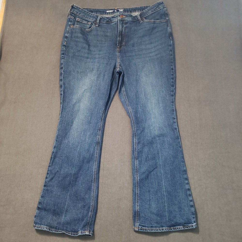 Old Navy Flare Jeans Womens 16 Petite Blue Extra High-Rise Secret-Smooth Pockets